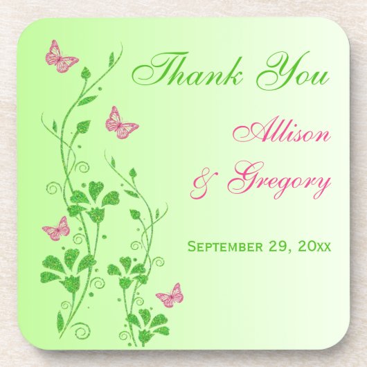 ピンクグリーン結婚フローラのコースターセット(6) コースター (正面)