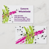 ピンクグリーン絵を描スプラッシュインクスポッチ名刺 名刺 (正面/裏面)