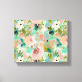 ピンクグリーン絵画抽象芸術の花柄 キャンバスプリント (正面)