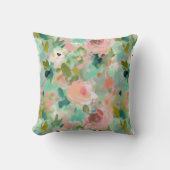 ピンクグリーン絵画抽象芸術の花柄 クッション (正面)