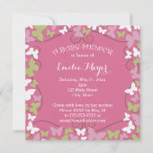 ピンクグリーン蝶ベビーシャワー招待状 招待状 (正面)