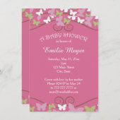 ピンクグリーン蝶ベビーシャワー招待状 招待状 (正面/裏面)