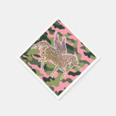 ピンクグリーン迷彩柄カモフラージュ&金ゴールドグリッターユニコーン スタンダードカクテルナプキン (角)