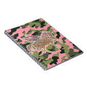 ピンクグリーン迷彩柄カモフラージュ&金ゴールドグリッターユニコーン ノートブック (右側)
