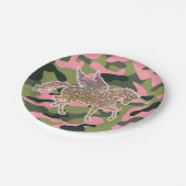 ピンクグリーン迷彩柄カモフラージュ&金ゴールドグリッターユニコーン ペーパープレート (アングル)