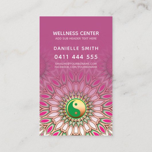 ピンクグリーン金ゴールドイン陽ホリスティックエネルギーヨガ 名刺 (裏面)