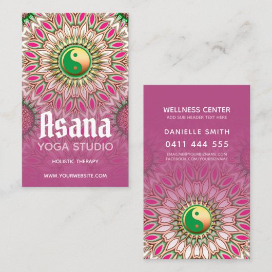 ピンクグリーン金ゴールドイン陽ホリスティックエネルギーヨガ 名刺 (正面/裏面)