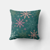 ピンクグリーン金ゴールドグリッターメリー&ブライトスノーフレーク クッション (裏面)