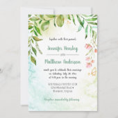 ピンクグリーン金ゴールドボタニカル結婚式招待状 招待状 (正面)