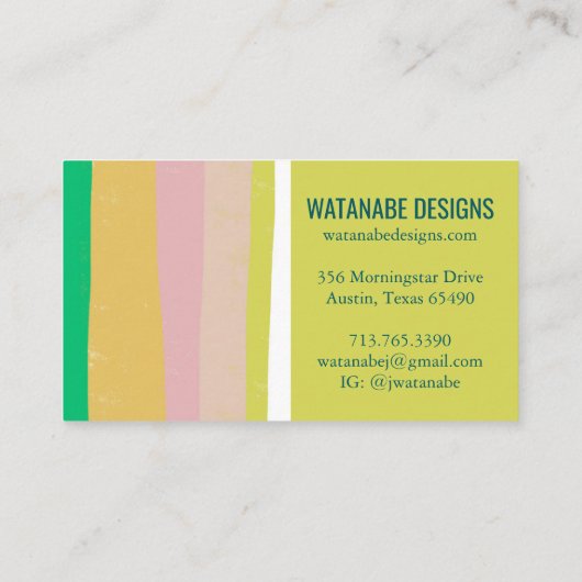 ピンクグリーン金ゴールドミニマストライプリストシンプルQRコード 割引カード (裏面)