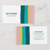 ピンクグリーン金ゴールドミニマルストライプリスト手作り 名刺 (正面/裏面)