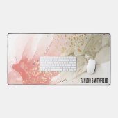 ピンクグリーン金ゴールド水彩絵を描名前をカスタムする デスクマット (キーボード&マウス)