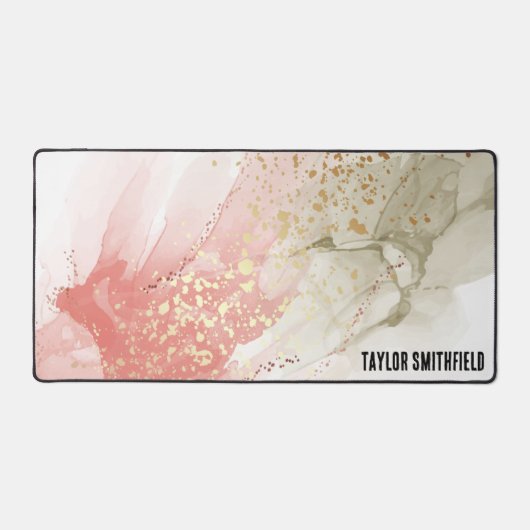 ピンクグリーン金ゴールド水彩絵を描名前をカスタムする デスクマット (正面)
