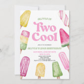 ピンクグリーン2ポスクールシクル2nd誕生日パーティー 招待状 (正面)