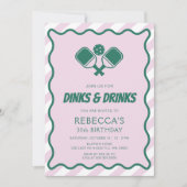 ピンクグリーン レトロ ピックルボール 30歳の誕生日 招待状 (正面)