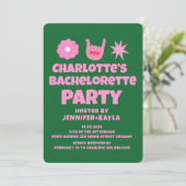 ピンクグリーン 手書き レトロ バチェロレッテパーティー 招待状 (スタンド正面)