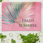 ピンクグリーン 熱帯の葉 キッチンタオル (折り畳み)