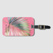 ピンクグリーン 熱帯の葉 ラゲッジタグ (正面横)