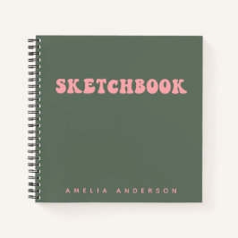 ピンクグリーンGroovy Sketchbook名パーソナライズされた ノートブック