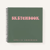ピンクグリーンGroovy Sketchbook名パーソナライズされた ノートブック (正面)