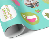 ピンクグリーンlクリスマスフォト ラッピングペーパー (ロールコーナー)