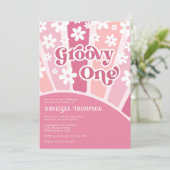 ピンクグルービーワンレトロフラワーズガールズ誕生日 招待状 (スタンド正面)
