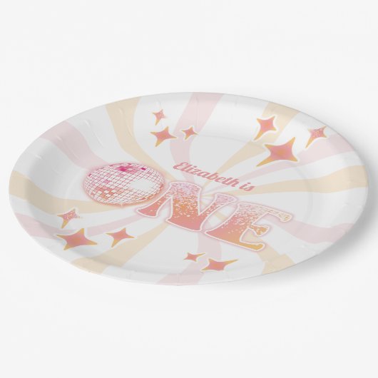 ピンクグルーヴィディスコ踊りクイーンファースト誕生日 ペーパープレート (アングル)