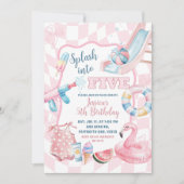 ピンクグルーヴィパステルプールサマーパーティーガールバースデー 招待状 (正面)