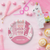 ピンクグルーヴィワンレトロレインボーデイジーファースト誕生日 ペーパープレート (パーティー)