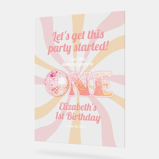 ピンクグルーヴィ踊りクイーン1stバースデーウェルカム アクリルサイン (傾斜)