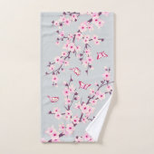ピンクグレイの桜の花 バスタオルセット (ハンドタオル)