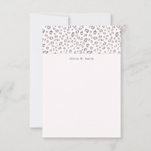 ピンクグレイパーソナライズされたヒョウ ノートカード (正面)