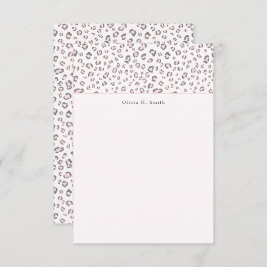 ピンクグレイパーソナライズされたヒョウ ノートカード (正面/裏面)