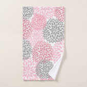ピンクグレイフローラダリア花バスデコール バスタオルセット (ハンドタオル)