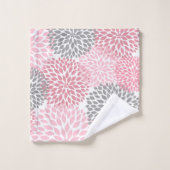 ピンクグレイフローラダリア花バスデコール バスタオルセット (ウォッシュタオル)