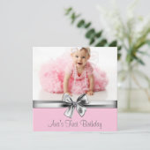 ピンクグレイ女子フォトバースデーパーティー 招待状 (スタンド正面)