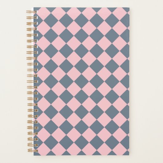 ピンクグレイ市松模様にダイヤモンドパターン プランナー手帳 (正面)