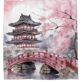 ピンクグレイ日本の桜花ズパゴダ シャワーカーテン (正面)