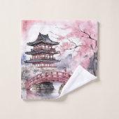 ピンクグレイ日本の桜花ズパゴダ バスタオルセット (ウォッシュタオル)