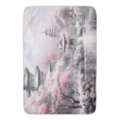 ピンクグレイ日本の桜花ズパゴダ バスマット (正面縦)