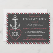 ピンクグレイ航海のいかり婚約パーティ招待状 招待状 (正面)