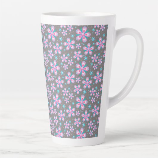 ピンクグレーお花デザイン カフェラテマグ (右)
