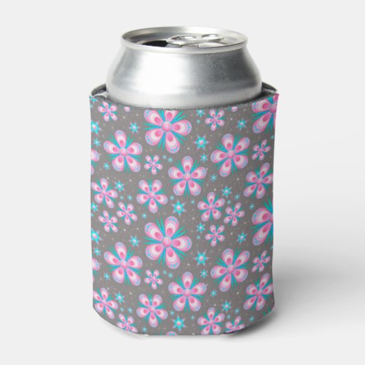 ピンクグレーお花デザイン 缶クーラー (缶正面)