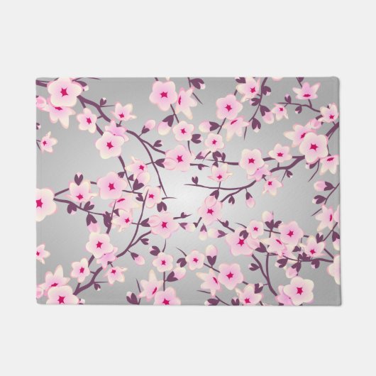 ピンクグレーさくらんぼの花フローラ ドアマット (正面)