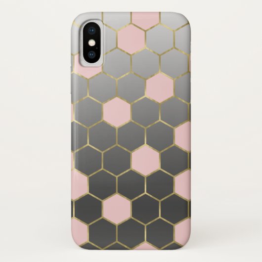 ピンクグレーとゴールドの六角形 モダンな華やかさ Case-Mate iPhoneケース (裏面)