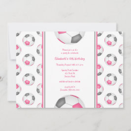 ピンクグレーのサッカーボールのパターン誕生日パーティー 招待状