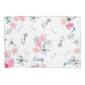 ピンクグレーのフローラ水彩の女の子の名前 枕カバー (正面)