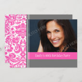 ピンクグレーの写真40歳誕生日パーティの招待状 招待状 (正面/裏面)