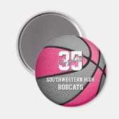 ピンクグレーの女の子のスポーツギフトバスケットボールチーム名 マグネット (正面/裏面)