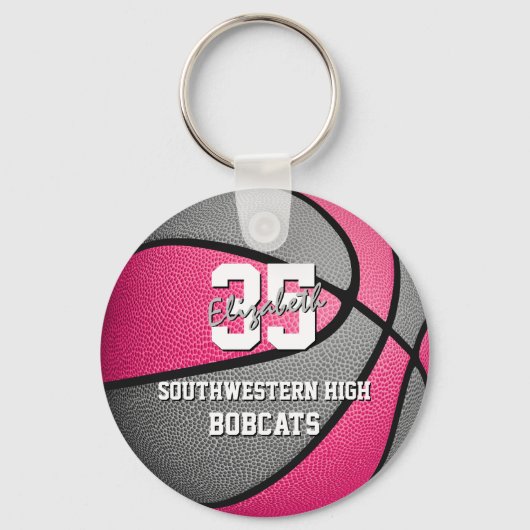ピンクグレーの女の子のスポーツバスケットボールチーム名 キーホルダー (裏面)